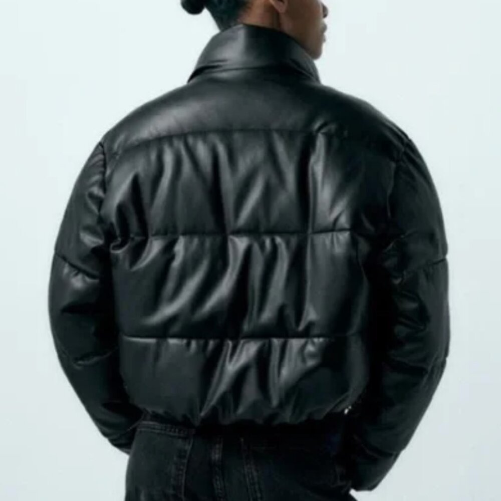 Zara Faux Leather Puffed Bomber Jacket
